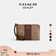 蔻馳（COACH）【七夕禮物】奧萊女士經(jīng)典標(biāo)志老花條紋圖案角拉鏈腕包卡包紅色 IM/棕黃色/棕色