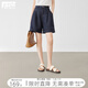 對(duì)白【不易褪色】復(fù)古撞色線牛仔短褲女2025夏新款高腰寬松闊腿褲 深牛仔藍(lán) 27