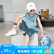 左西男童夏裝套裝2025兒童夏季速干籃球服運動背心兩件套 藍(lán)灰色 140