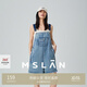 MSLAN|商場(chǎng)同款夏季新款毛邊刺繡做舊牛仔背帶褲學(xué)院風(fēng)減齡短褲 城灰藍(lán) M