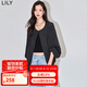 LILY春新款女裝復(fù)古時尚休閑工裝寬松垂墜感顯瘦抽繩夾克外套 510黑 M