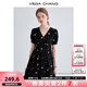 VEGA CHANG連衣裙女2025夏季新款小個子高級氣質(zhì)法式刺繡收腰顯瘦小黑裙 雛菊黑 M