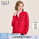 ELLE ACTIVE 棒球領(lǐng)夾克外套女裝早春時尚百搭簡約花卉印花運動休閑通勤外套 紅色 2XL