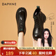 達芙妮（DAPHNE）馬丁靴女靴2024春秋新款英倫風高幫時裝靴女系帶短靴單靴短靴子女 黑色 單里 跟高4.2cm 34 標準尺碼