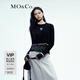 MO&Co.春秋玫瑰印花假兩件撞色短款露腰長(zhǎng)袖T恤摩安珂 黑色 S 160