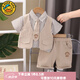 G.DUCKKIDS小黃鴨男童夏裝套裝兒童衣服夏季襯衫小西裝寶寶一周歲禮服兩件套 假三件卡其色 90 建議9個(gè)月-1歲20-25斤