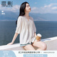 香影【王楚然明星同款】白色娃娃衫上衣女夏含亞麻小衫淡人薄v領(lǐng)襯衫 米白 L 165/88A/110-125斤
