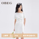 OBEG歐碧倩新復(fù)古回潮異型領(lǐng)經(jīng)典H型捏褶收腰連衣裙女50462514 白色 M /165/38