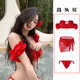 小野七天歐美風(fēng)ins性感分體泳衣女2025新款辣妹純欲溫泉度假比基尼三件套 紅色泳衣三件套+【頭花】 均碼 （建議70-120斤）