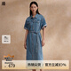 播牛仔連衣裙女2024春夏新款小個(gè)子中長款復(fù)古收腰長裙DDR2LD5655 B29淺牛仔藍(lán) M