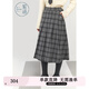 紫涵（ZIHAN）紫涵中長款百褶半身裙女2024年冬季新款學院風簡約氣質(zhì)高腰a字裙 灰格 L