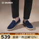 萊爾斯丹休閑隊長圓頭時尚真皮漁夫板鞋男80501 深藍(lán)色 NAS 42