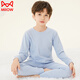 貓人男童秋衣秋褲純棉內衣套裝兒童睡衣全棉毛衫保暖中大童秋冬季 淺藍 150 【建議135-145CM)