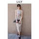 LILY2025秋新款法式格紋純棉捏褶收腰氣質(zhì)通勤無(wú)袖連衣裙直筒裙女 601白色 L