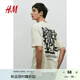 H&M男裝女裝T恤秋季寬松印花美式情侶字母圖案圓領(lǐng)短袖上衣0967955 淺米色/Better Than Ever XL 180/116 oversize寬松版型