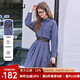 百圖betu女裝2025春季新款連衣裙翻領(lǐng)格子腰帶收腰連衣裙裙子2502T75 藍(lán)色 M