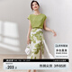 尚都比拉短袖t恤印花半裙套裝時尚洋氣兩件套氣質(zhì)型夏季女裝 綠配花色 XL 