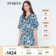 PORTS寶姿  新品女裝中袖中V領中袖印花連衣裙LN8D085HPT020 天蝕藍印花 XS (2)