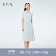 OVV2023春夏新款女裝單面緞三醋酸經(jīng)典圓領(lǐng)清爽百褶短袖連衣裙 藍(lán)灰（凈色）06 L