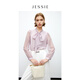 JESSIE 優(yōu)雅飄帶領(lǐng)純色修身長袖襯衫上衣女秋 紫色 L