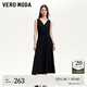 VEROMODA七夕禮物連衣裙女2025春季新款大V領(lǐng)褶皺設(shè)計高腰無袖顯瘦連衣裙 黑色 L