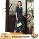 玖姿（JUZUI）商場(chǎng)同款優(yōu)雅淑女花卉收腰連衣裙夏款JWEX50022 花黑 XL