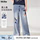 MsShe【涂鴉印花闊腿牛仔褲】大碼女裝2025夏季胖mm顯瘦長褲子女 牛仔淺藍(lán)色現(xiàn)貨 2XL