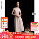 朗姿2025夏季新款優(yōu)雅一字領(lǐng)無(wú)袖連衣裙女高端法式修身收腰裙子 淡粉色 L
