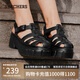 斯凱奇（Skechers）涼鞋女士夏季2025新款厚底羅馬鞋包頭透氣高跟休閑涼拖鞋111617