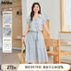 MsShe【條紋綁帶收腰連衣裙】大碼女裝2025夏裝胖mmV領(lǐng)襯衫長(cháng)裙子 【印花梭織】水晶藍色25年8月20日到貨 2XL