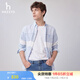 哈吉斯（HAZZYS）男裝 春秋款男士襯衣撞色定位條紋長袖襯衫男ASCZK1BAK20 藍(lán)色BL XL （180/100A 50）