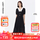 朗姿【尖貨補(bǔ)單】法式氣質(zhì)黑色襯衫裙泡泡袖百褶連衣裙女夏季新款長(zhǎng)裙 黑色（金屬扣飾） M 160/80A