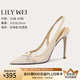 Lily Wei【白玉印紗】尖頭時尚鏤空網(wǎng)面涼鞋女夏舒適一腳蹬高跟鞋 米色【跟高10cm】 36