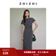 致知ZHIZHI 賀新涼 純色連衣裙女2025新款高彈別致褶皺設(shè)計(jì)感長(zhǎng)裙 晨霧灰 M