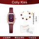 COLIY KISS小ck時(shí)尚輕奢經(jīng)典時(shí)尚潮流氣質(zhì)優(yōu)雅女腕表真皮防水手表生日送禮物 安哥拉紅 （四葉草手鏈送完即止） 24mm