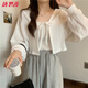 唐思薇夏季薄款小坎肩罩衫外套女大碼胖mm短款上衣外搭披肩防曬開(kāi)衫外套 A版白色 M 【100-110斤】