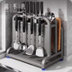 居不凡不銹鋼廚房刀架置物架多功能鍋蓋砧板架刀具菜板放置一體收納架子 【槍灰】有擋板-升級滴水不漏款