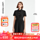 朗姿法式輕禮服通勤小黑裙夏新品短袖黑色中長(zhǎng)款襯衫連衣裙女裙子 黑色2 L 165/84A