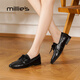 妙麗（Millies）英倫風(fēng)樂(lè )福鞋女羊皮粗跟復古法式單鞋女深口小皮鞋女鞋 黑色 37