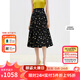 朗姿2025年春季新款復(fù)古波點(diǎn)印花半身裙女法式垂感高腰A字垂感裙 黑色2 L