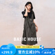 Basic House/百家好撞色休閑夏季假兩件設(shè)計感氣質(zhì)感短袖連衣長裙 豆咖 M