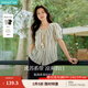 茵曼森系V領(lǐng)系帶豎條紋襯衫2025夏季女裝新款松弛感設(shè)計寬松上衣 黑白間條 L 襯衫(28牛仔褲)