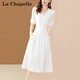 拉夏貝爾（La Chapelle）法式V領(lǐng)連衣裙顯瘦小個(gè)子白色中長款夏季新款時(shí)尚高端裙子 白色 S