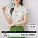 尚都比拉新中式國風(fēng)印花短袖襯衫女夏季顯瘦襯衣 杏底花色 M 