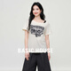 百家好（Basic House）Basic House/百家好美式刺繡露肩短袖針織衫夏季新款短款撞色上衣 米白色 L