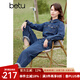 百圖betu女裝春季新款連體褲復(fù)古水洗牛仔襯衫工裝連體褲2401T69 牛仔色 M