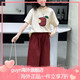 GUYN女童套裝2025夏季新款兒童洋氣休閑短袖T恤七分闊腿褲夏裝兩件套t 蘋果T+花邊七分褲[兩件套] 130 均碼