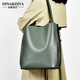 迪娜迪亞真皮女包2026新款女士輕奢實(shí)用生日禮物牛皮單肩包大容量水桶包 灰綠色加大款