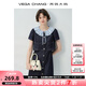 VEGA CHANG大碼女裝襯衫連衣裙新款復古短袖裙子夏季梨形微胖mm短款裙子 丹寧色 L