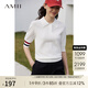 AMII2025秋新款POLO翻領(lǐng)雙曲紗冰麻紗彈力撞色條紋針織衫女 米白 XL (170)
